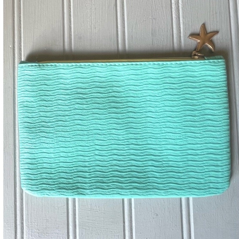 Ipsy Aqua Textured Zipper Cosmetics Bag Pouch With Starfish Charm New